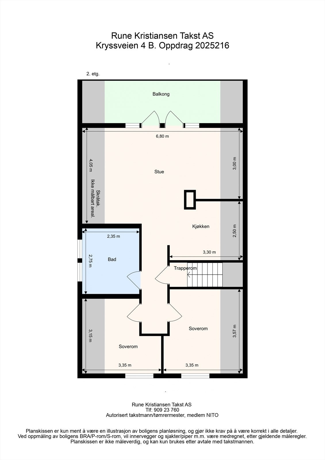 Plantegning fra takstmann for boligens andre etasje. Galleribilde