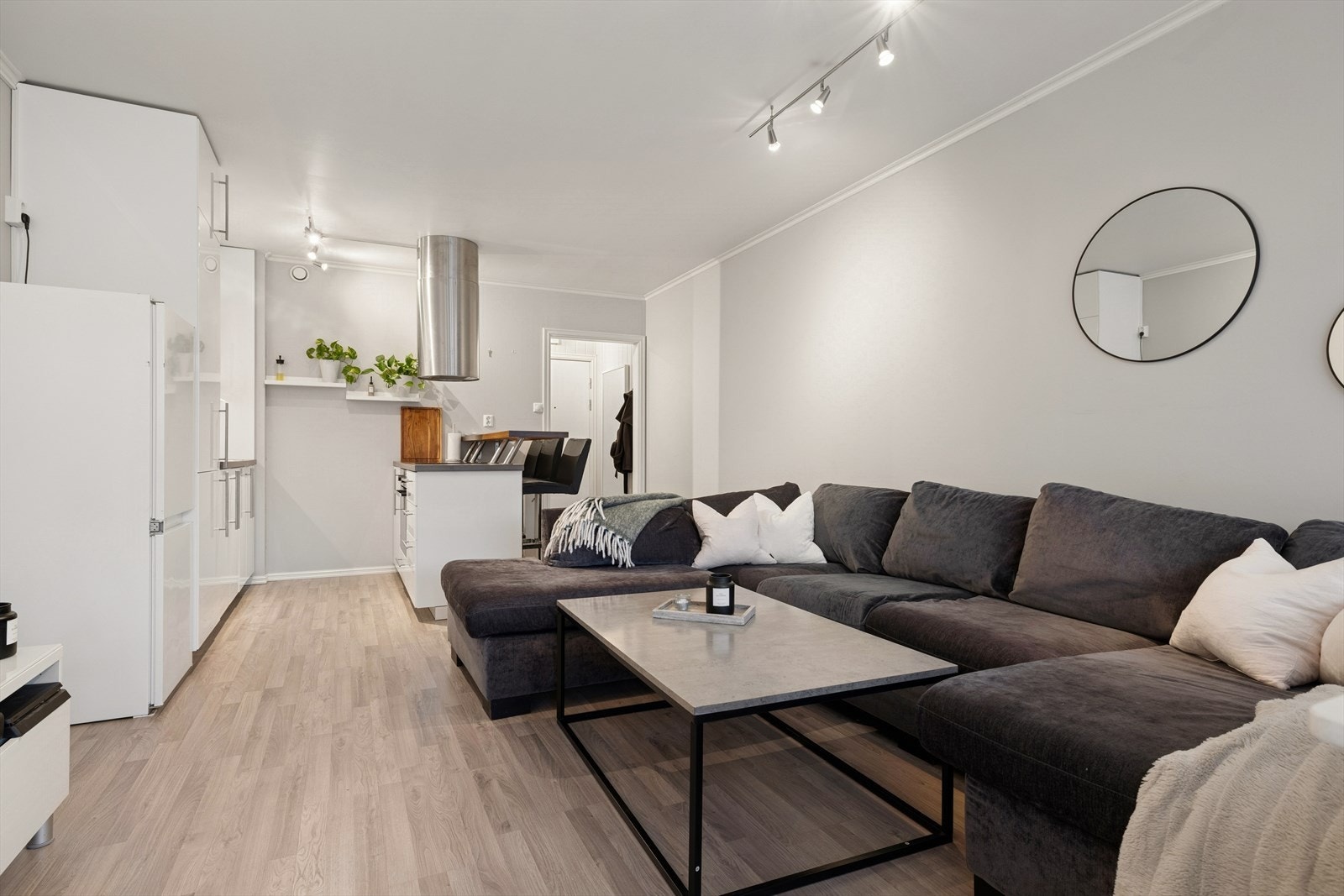 Stue med kjøkken i åpen løsning Galleribilde