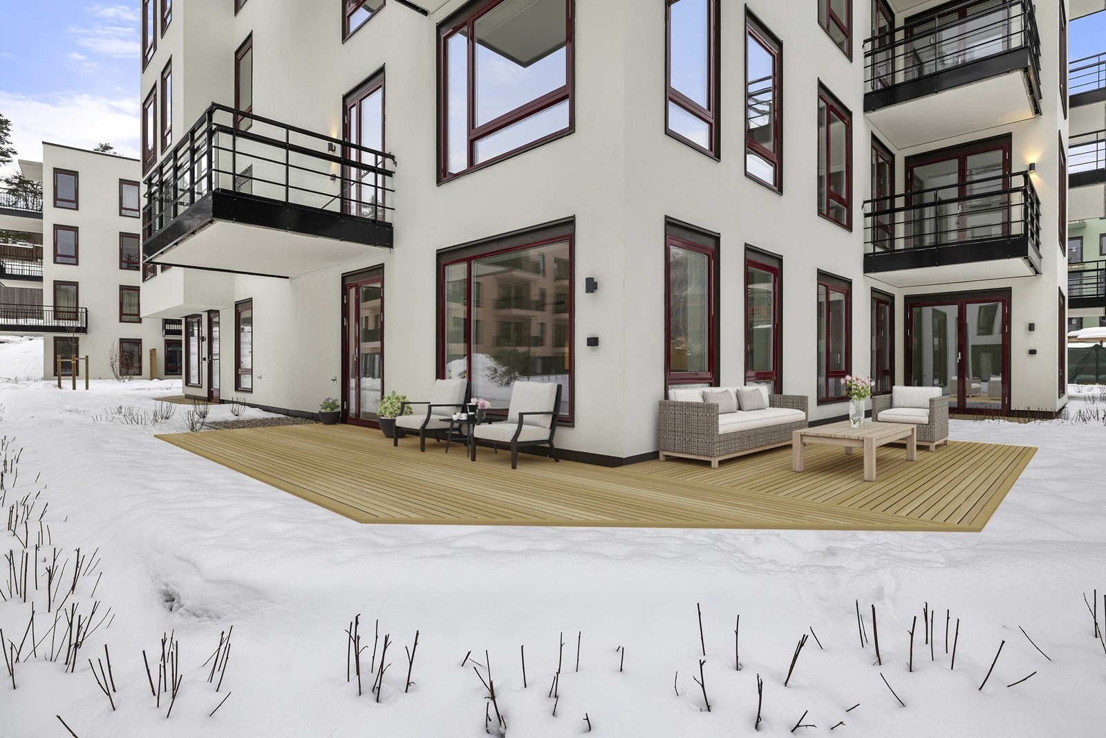 Markterrasse på hele 50 kvm. Bildet er digitalt stylet. Galleribilde