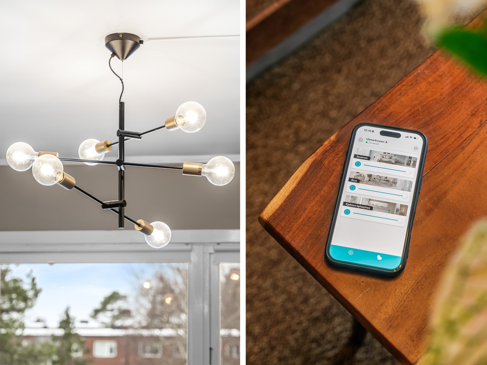 Leiligheten er ustyrt og kompatibel med Plejd-smarthjemsbelysning som kan enkelt betjenes med app. Galleribilde