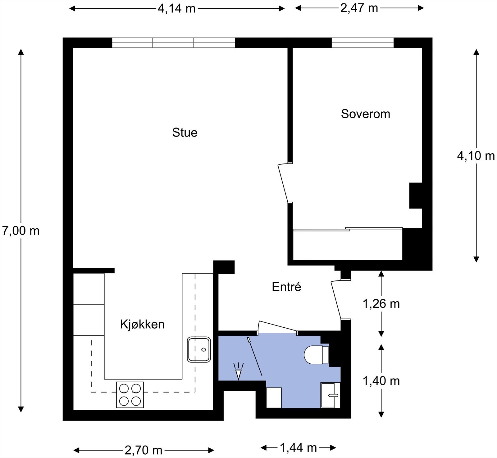 Plantegning med mål fra takstmann. Galleribilde