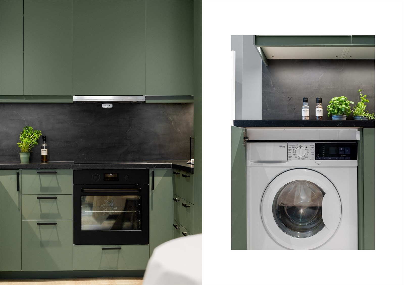 Kjøkkenet er utstyrt med ventilator med kullfilter samt integrerte hvitevarer bestående av induksjonstopp, stekeovn, oppvaskmaskin, mikrobølgeovn, kjøle- og fryseskap, i tillegg til komboløsning av vask og tørk. Galleribilde