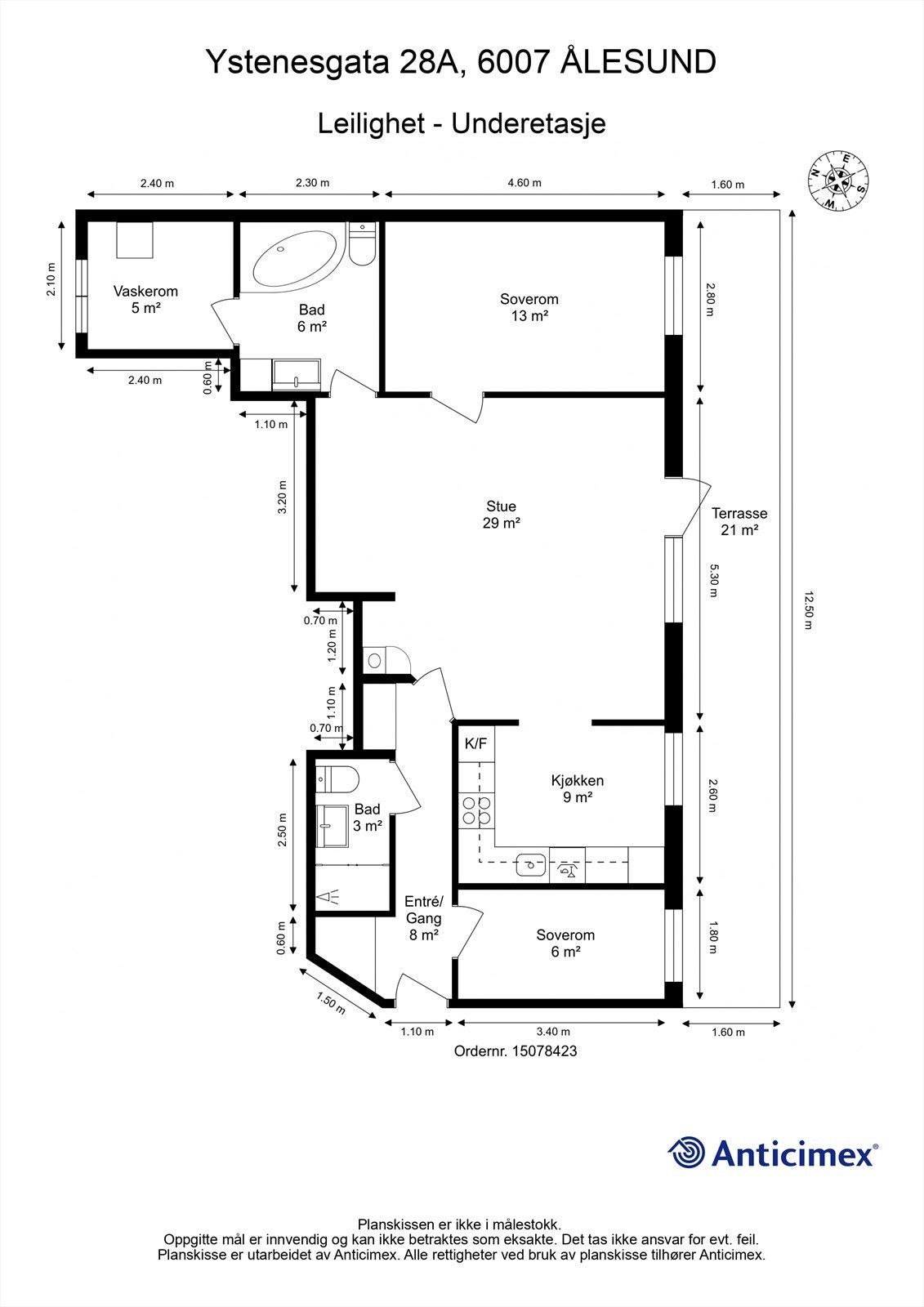 Målsatt plantegning Galleribilde