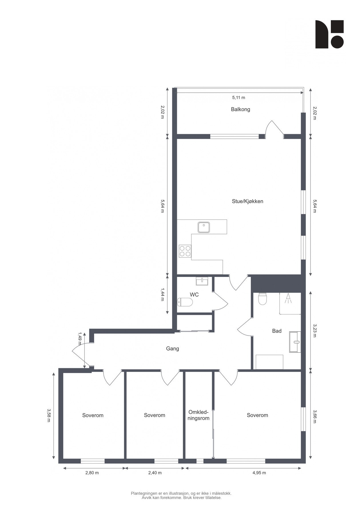 Leiligheten har en optimal planløsning som inneholder praktisk entré/gang med gode oppbevaringsmuligheter, åpen stue-/kjøkkenløsning, tidløst baderom, separat toalettrom, tre soverom av god størrelse hvor hovedsoverom har tilknyttet garderoberom/walk-in c Galleribilde