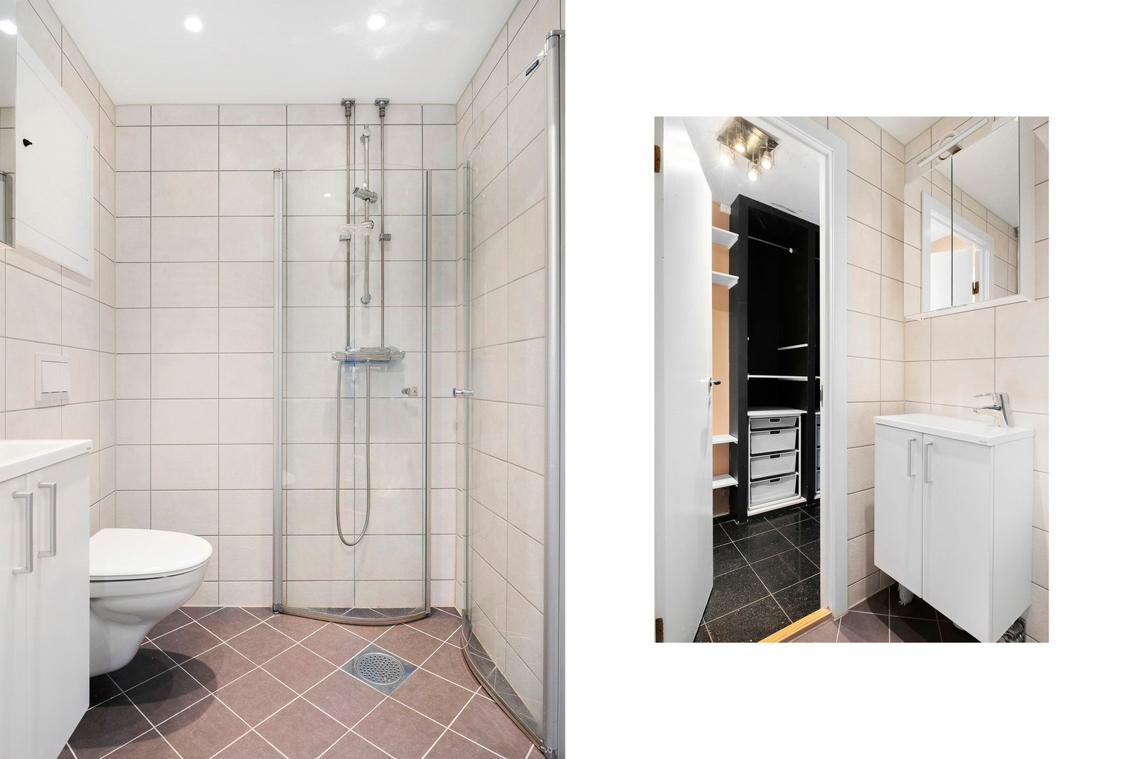 Badet ble renovert i regi av borettslaget i 2019 og fremstår moderne og tidsriktig. Badet er helflislagt og har elektriske varmekabler samt spotter i tak/himling. Galleribilde