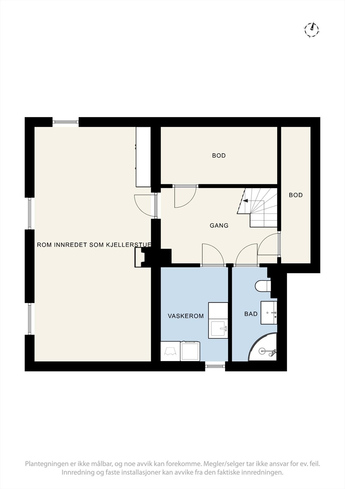Plantegning kjeller etasje, se punktet om ferdigattest i salgsoppgaven Galleribilde