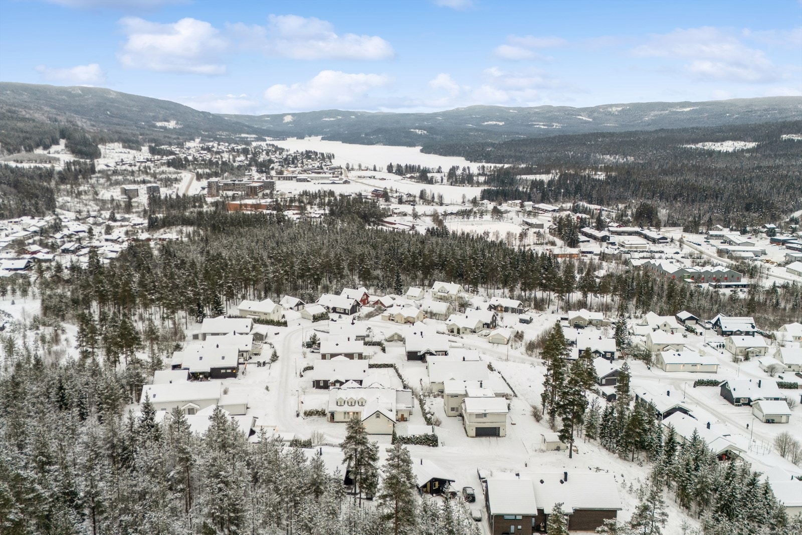 Harestuvannet ligger i gangavstand fra boligen og har fine bademuligheter om sommeren og fint for skøyter på vinteren Galleribilde