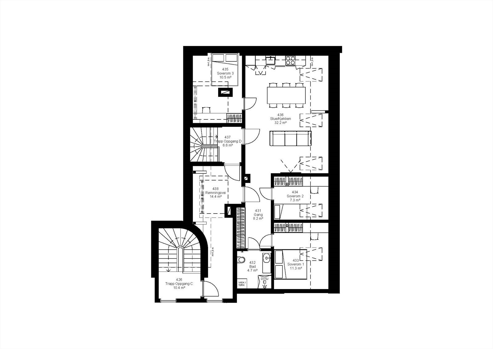 Plantegning leilighet A. Dette er kun en illustrasjon, hvor avvik kan forekomme. Galleribilde