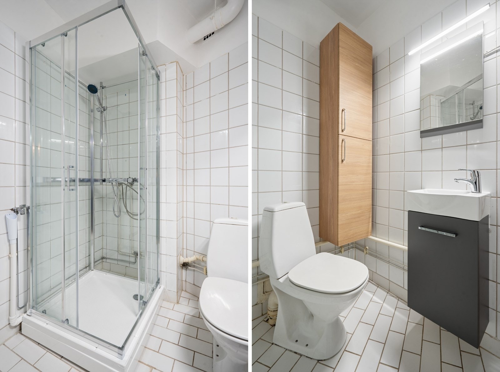 Ellers inneholder badet klosett og plass for vaskemaskin til venstre for dusjen. Sameiet har også fellesvaskeri. Galleribilde