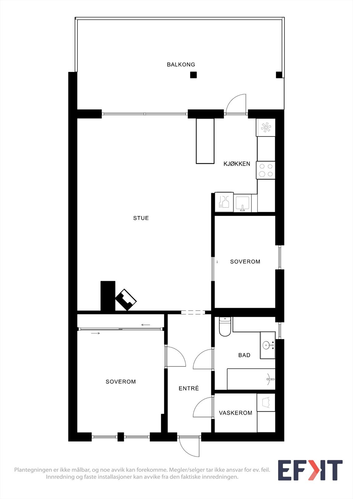 Leiligheten har en arealeffektiv planløsning på 69 m² med to soverom og åpen stue-kjøkkenløsning. Galleribilde