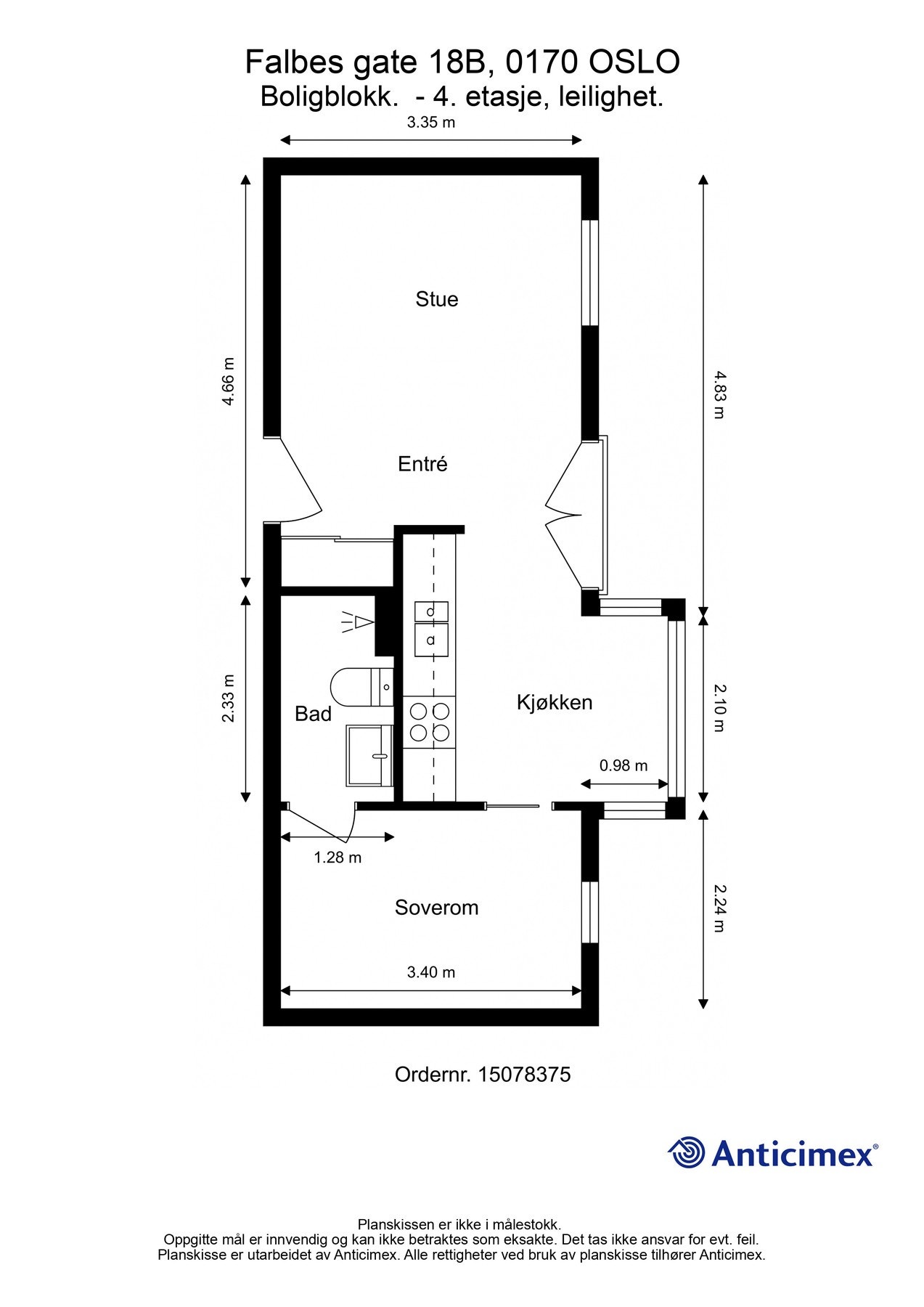 Vi tar en titt på planskisse fra takstmann, slik du får orientert deg litt. Galleribilde