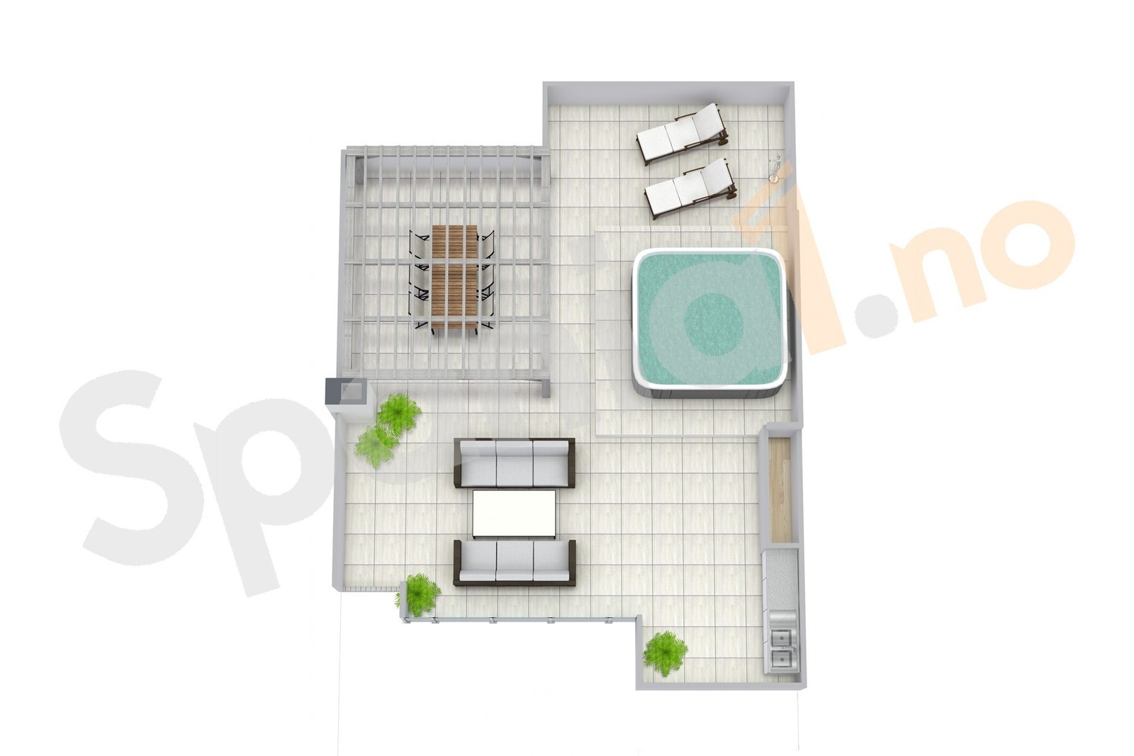 3D plantegning takterrasse Galleribilde