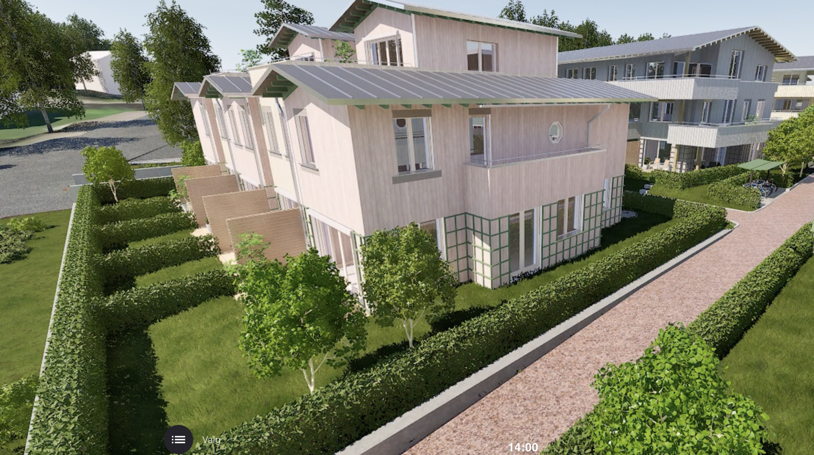 Bildet er tatt fra utbyggers solmodell og viser beliggenheten og utseendet til rekkehuset. Bildet kan avvike fra ferdig leveranse Galleribilde