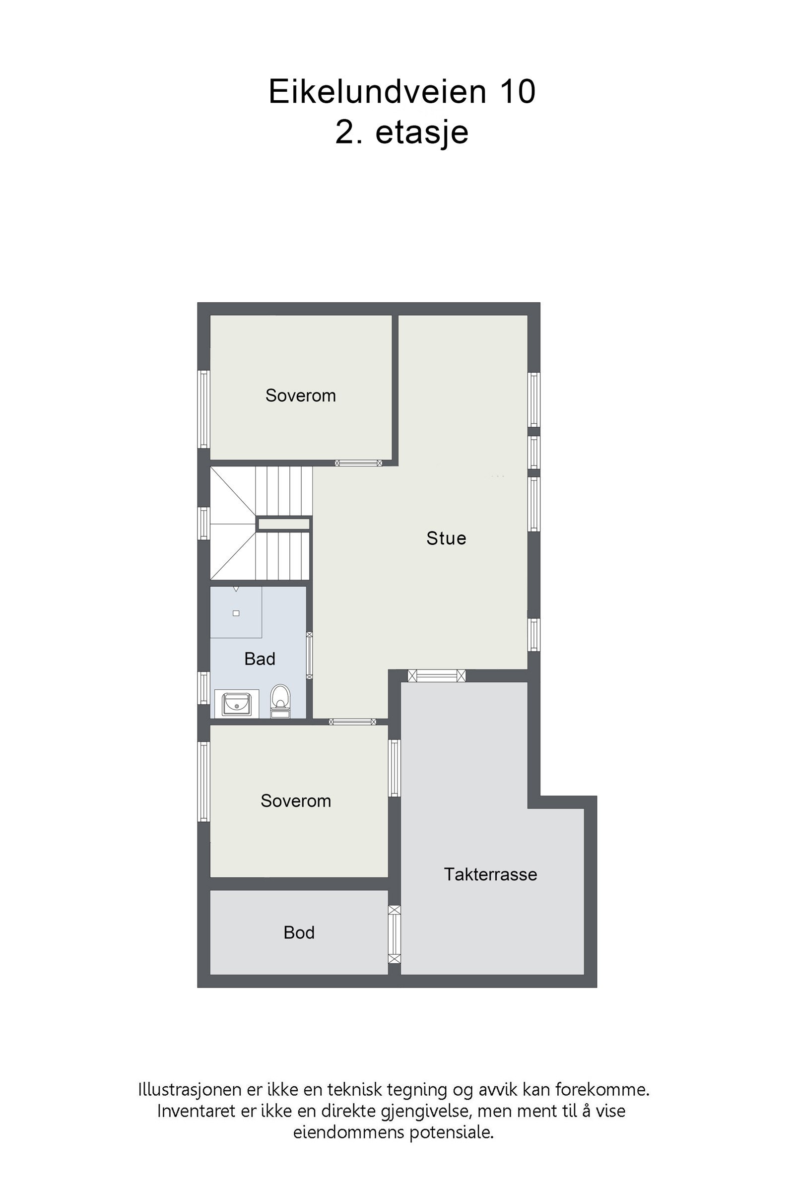 Alternativ plantegning 2. etasje - Om du heller ønsker 4 soverom og 2 stuer! Galleribilde