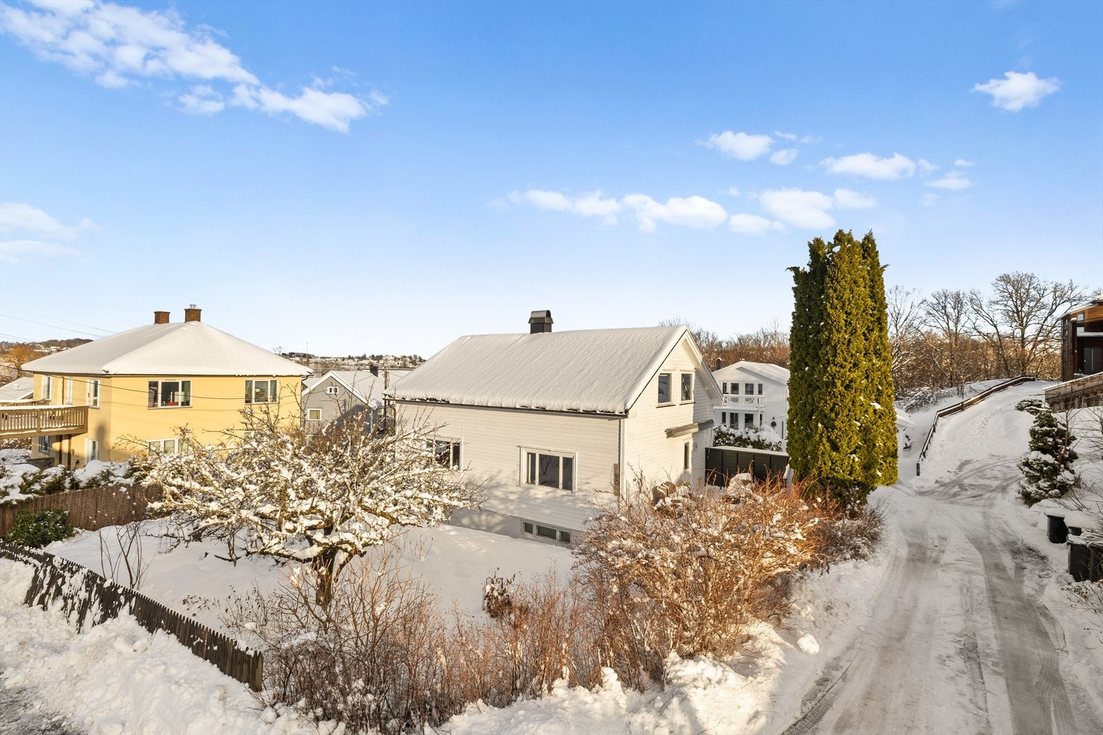 Hagen er et lite fristed med frukttrær, flotte bed og god plass til både lek, hageprosjekter og hyggelige sommerkvelder. Galleribilde