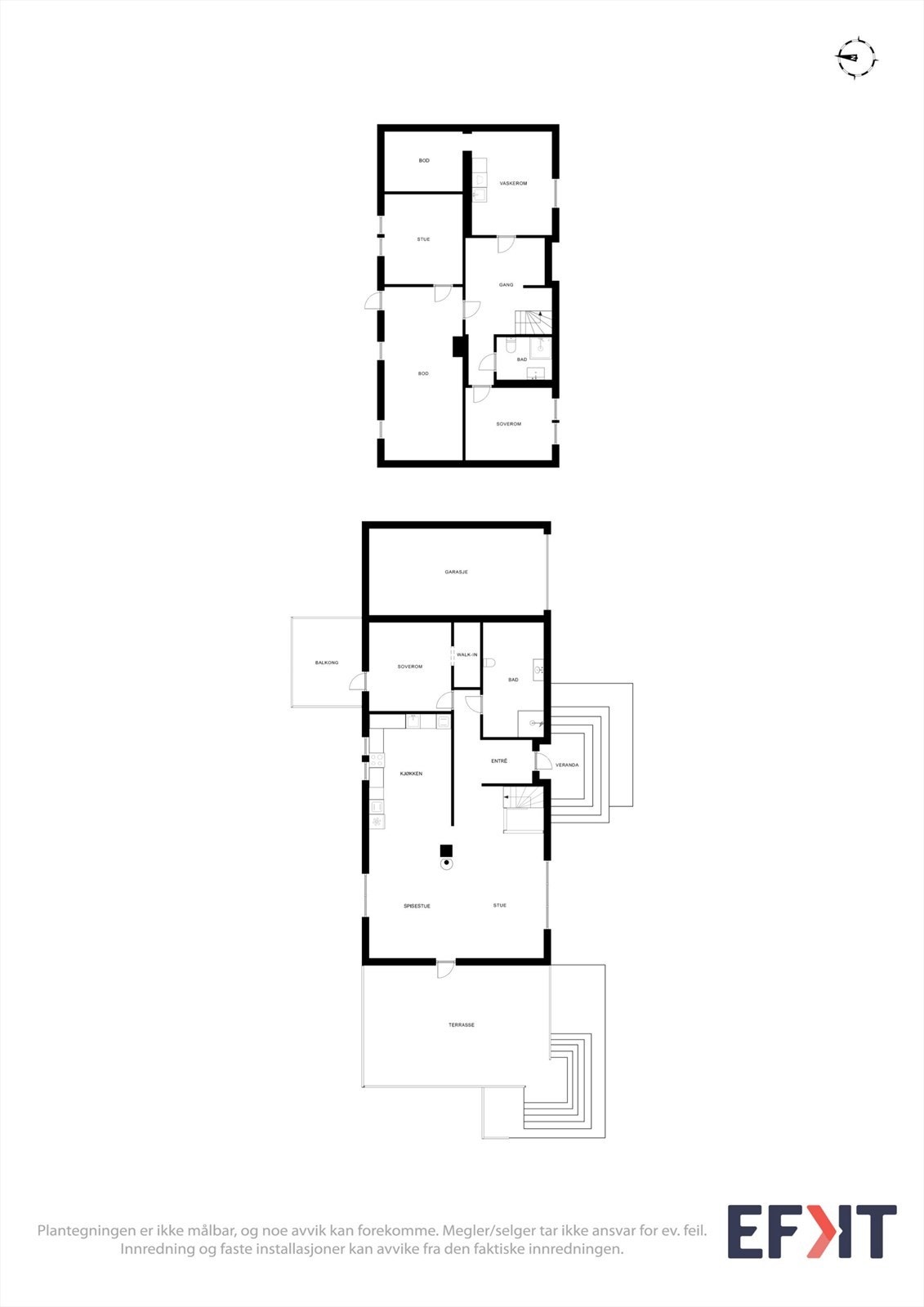 Plantegningene gir en god oversikt over boligens totale areal og romfordeling. Galleribilde