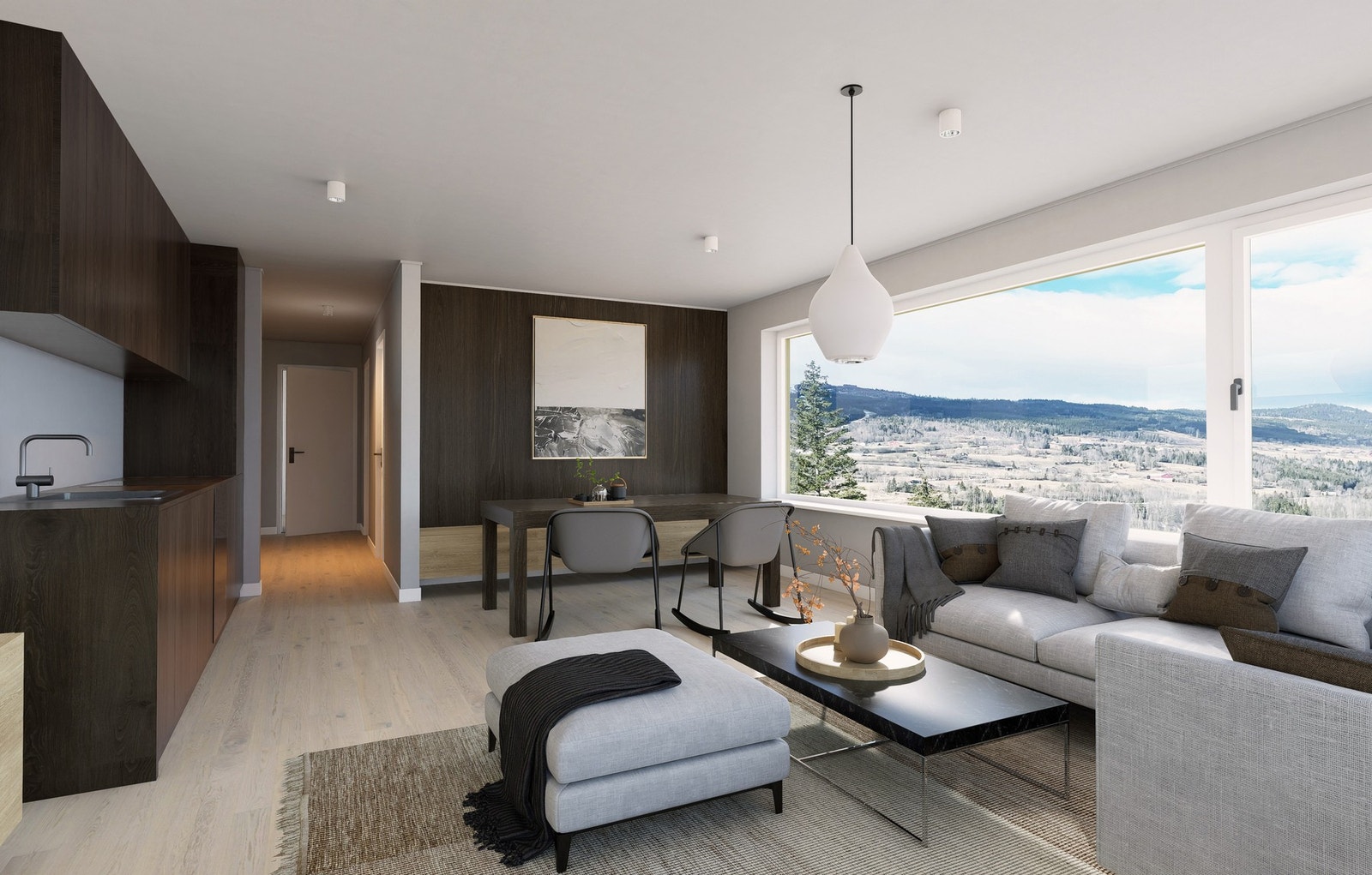 Illustrasjon av stue og kjøkken Galleribilde