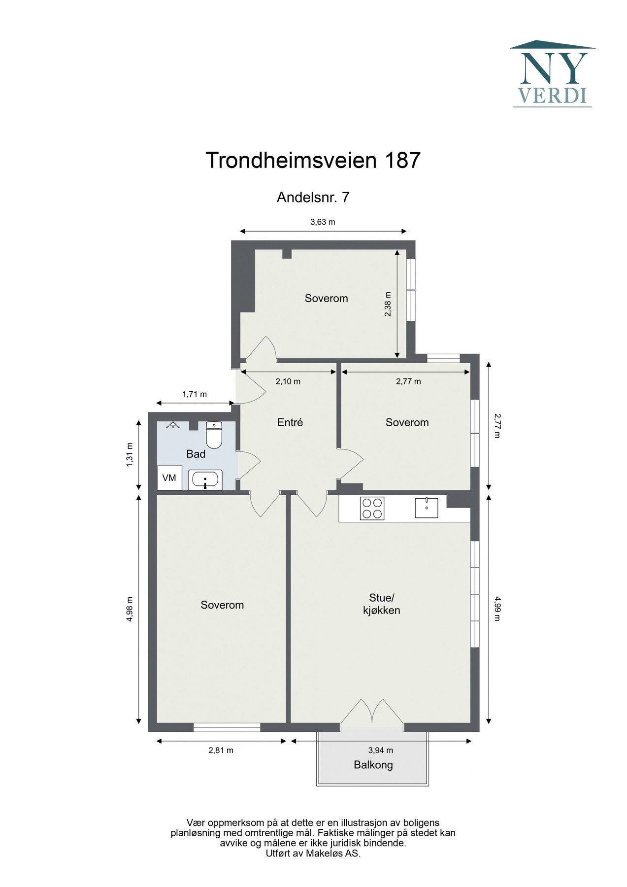 Plantegning. Leiligheten disponerer en bod i kjeller på ca. 1,8 kvm. Galleribilde