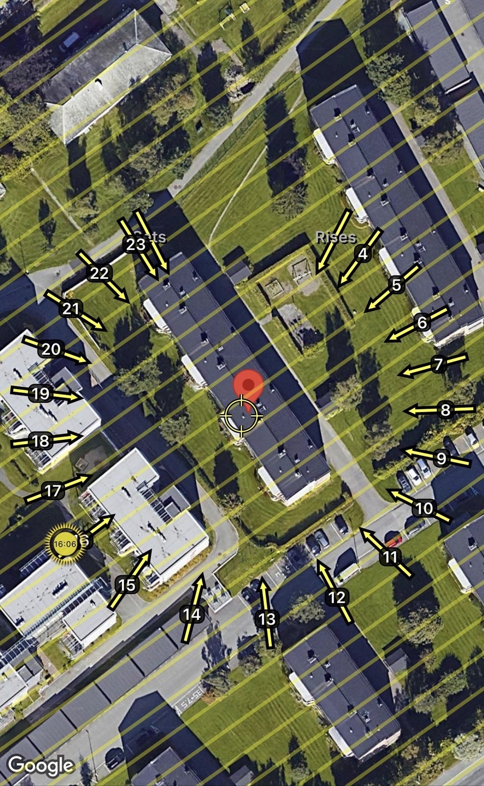 Solkartet viser hvor solen står mot leiligheten ila. dagen på midtsommer. Galleribilde