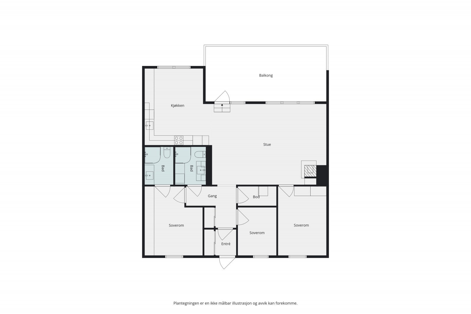 Plantegning - 4.etasje. I tillegg følger det en utvendig bod rett utenfor ytterdøren, 2 garasjeplasser og en bod ved garasjeplassene. Galleribilde