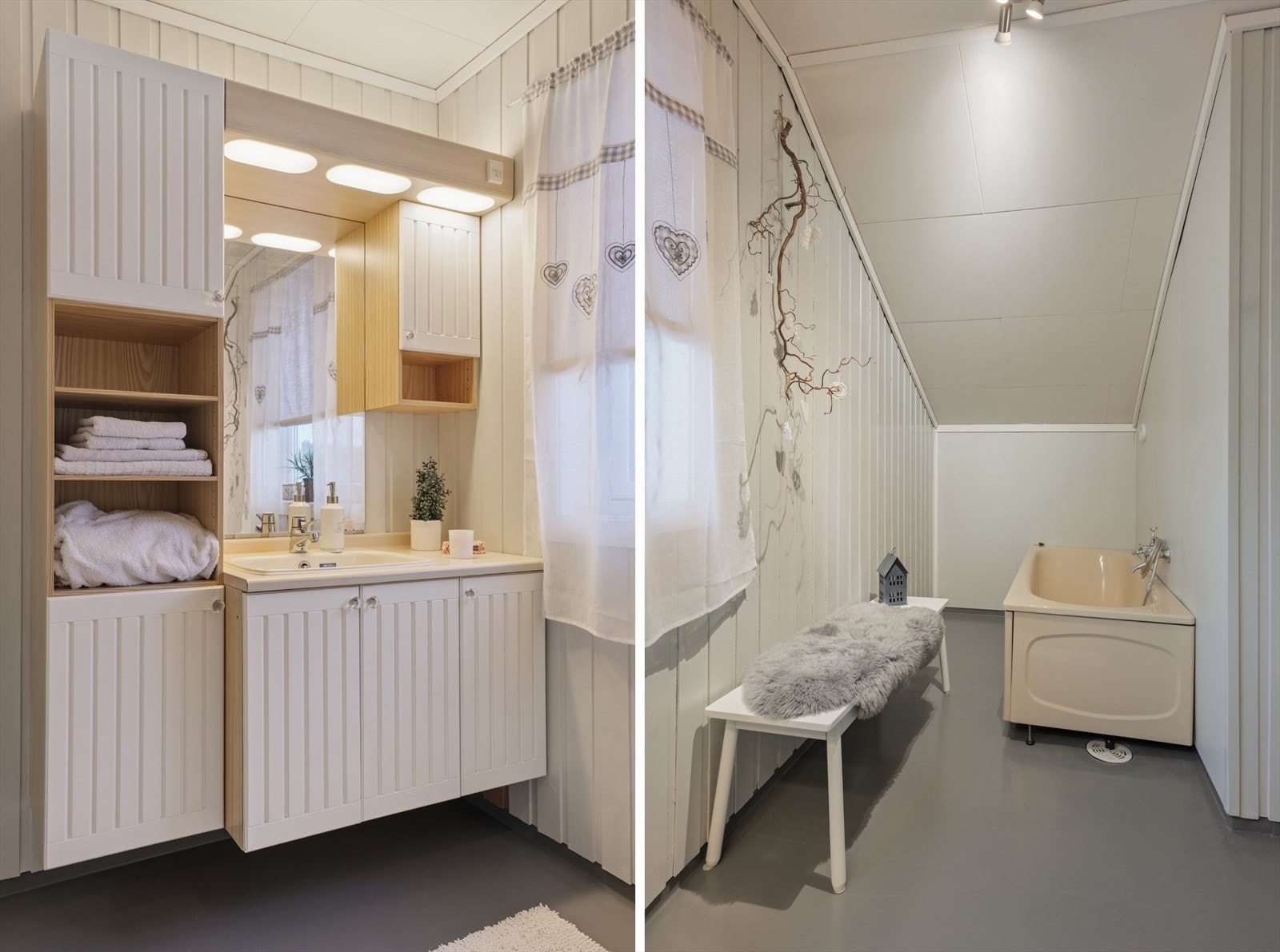 Baderom i 2. etasje med badekar, servantskap og gulvmontert toalett. Galleribilde