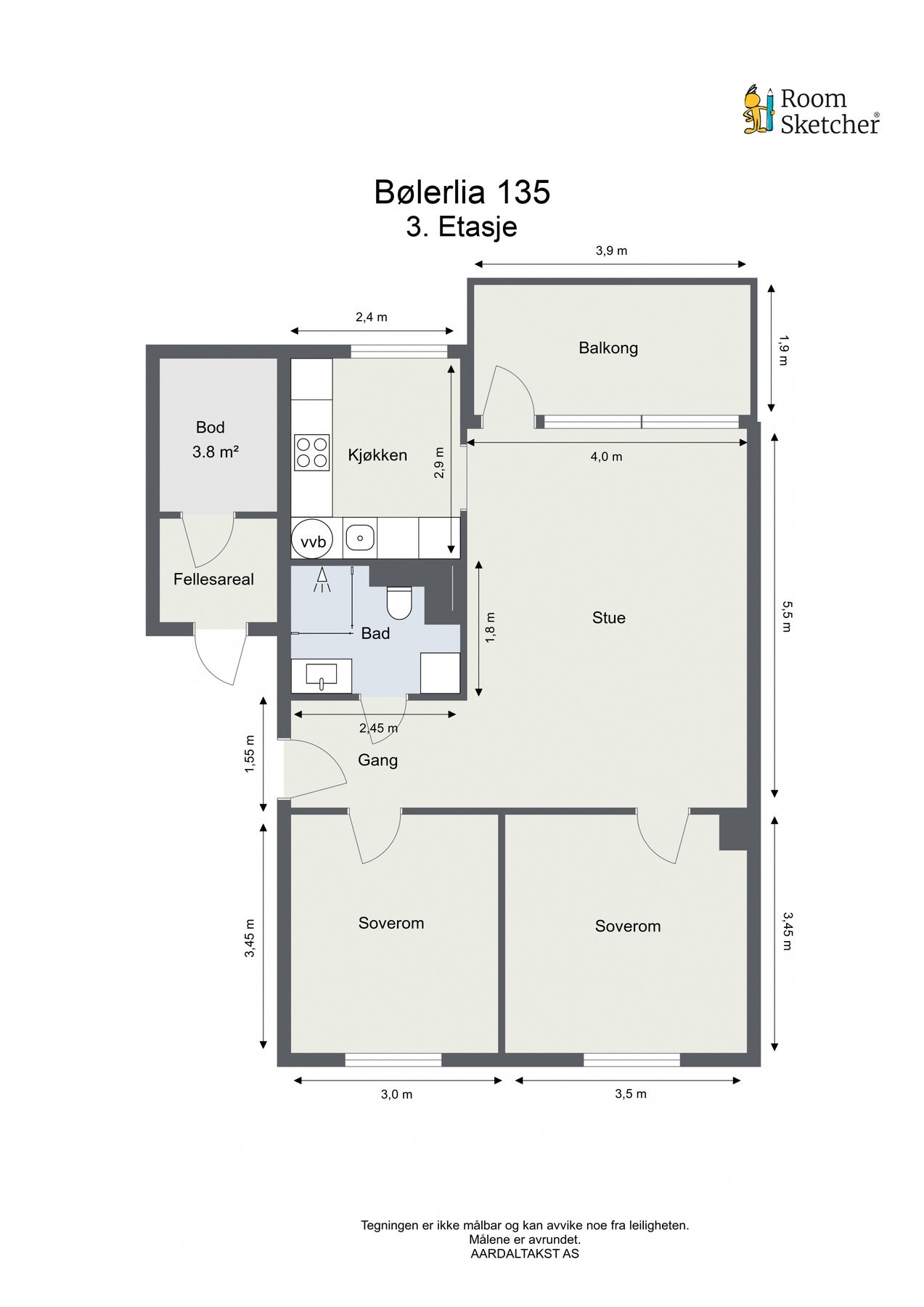 Planskisse. Legg merke til den praktiske boden med adkomst fra felles trappeoppgang i tredje etasje. Galleribilde