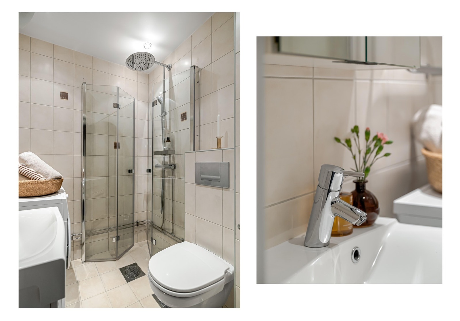 Her er det plass og opplegg for vaskemaskin. Det er også downlights fra taket og varmekabler i gulvet. Galleribilde