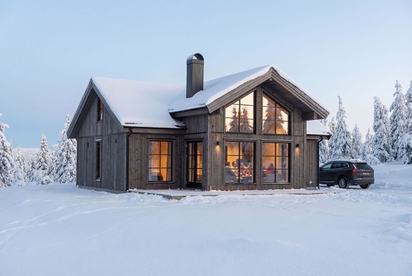 Polar 88, lekker hyttemodell med fremskutte midtpartier. AI-illustrasjon i et annet miljø Galleribilde