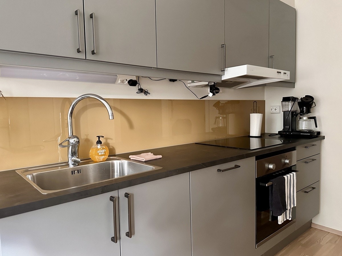 HTH-kjøkken med oppvaskmaskin, induksjonskomfyr og god avtrekksvifte for matlaging. Her styres også balansert ventilasjon. Galleribilde