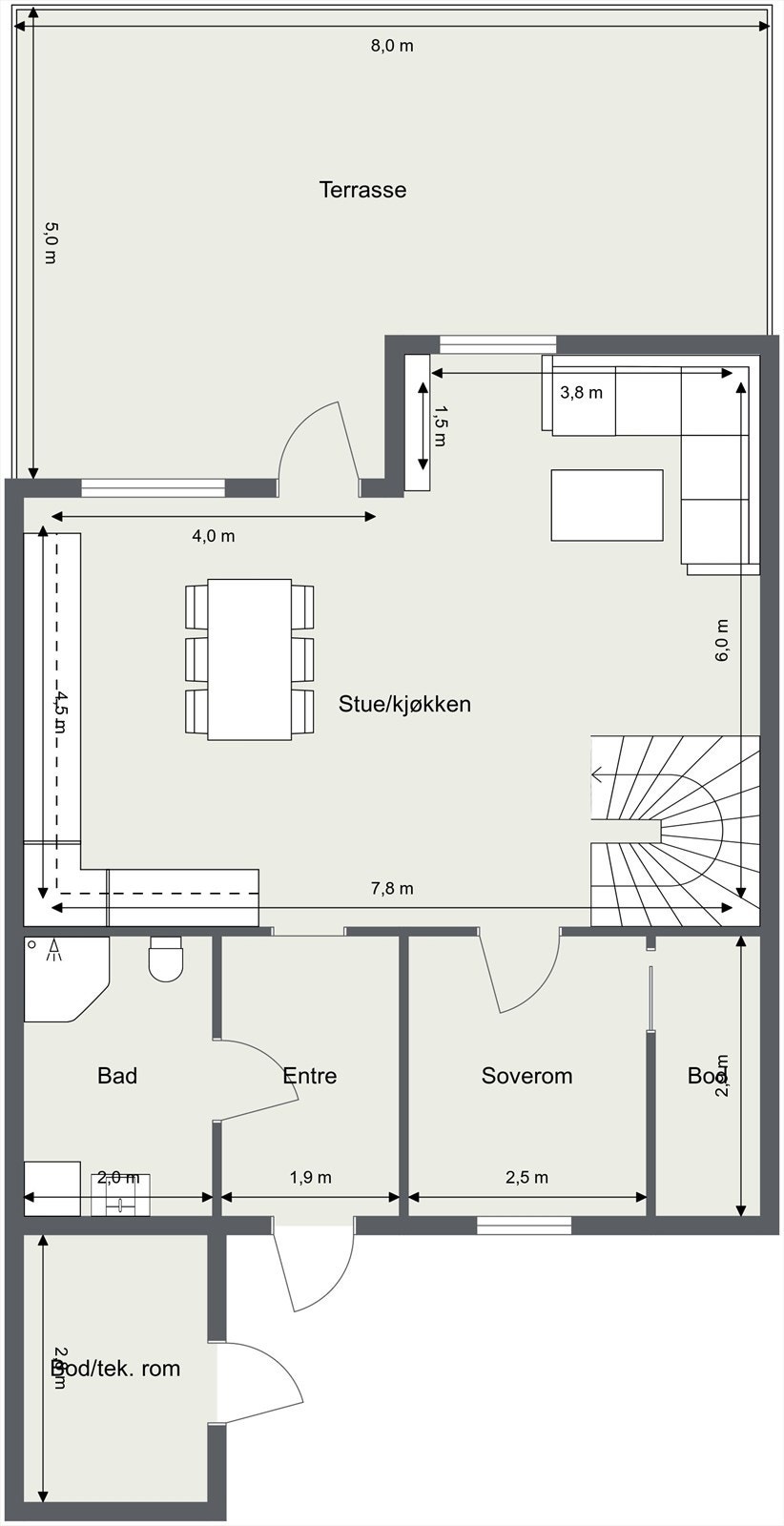 Boligen strekker seg over to plan og har utnyttet arealet godt. Alle rom er av god størrelse og spesielt stue/kjøkken gir deg en svært godt romfølelse. Galleribilde