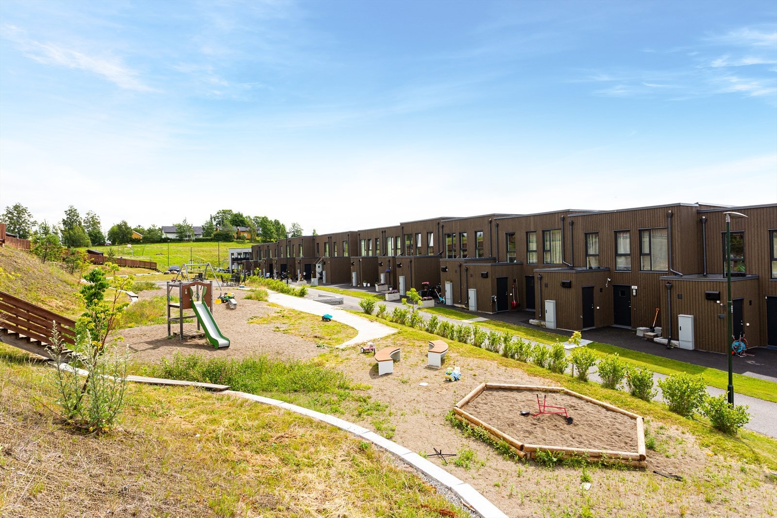 Sameiet ligger på et veletablert felt på Kjeller. Området rundt boligen er en perfekt møteplass for godt naboskap. Her har du sittegrupper, lekeplasser og asfalterte internveier. Galleribilde