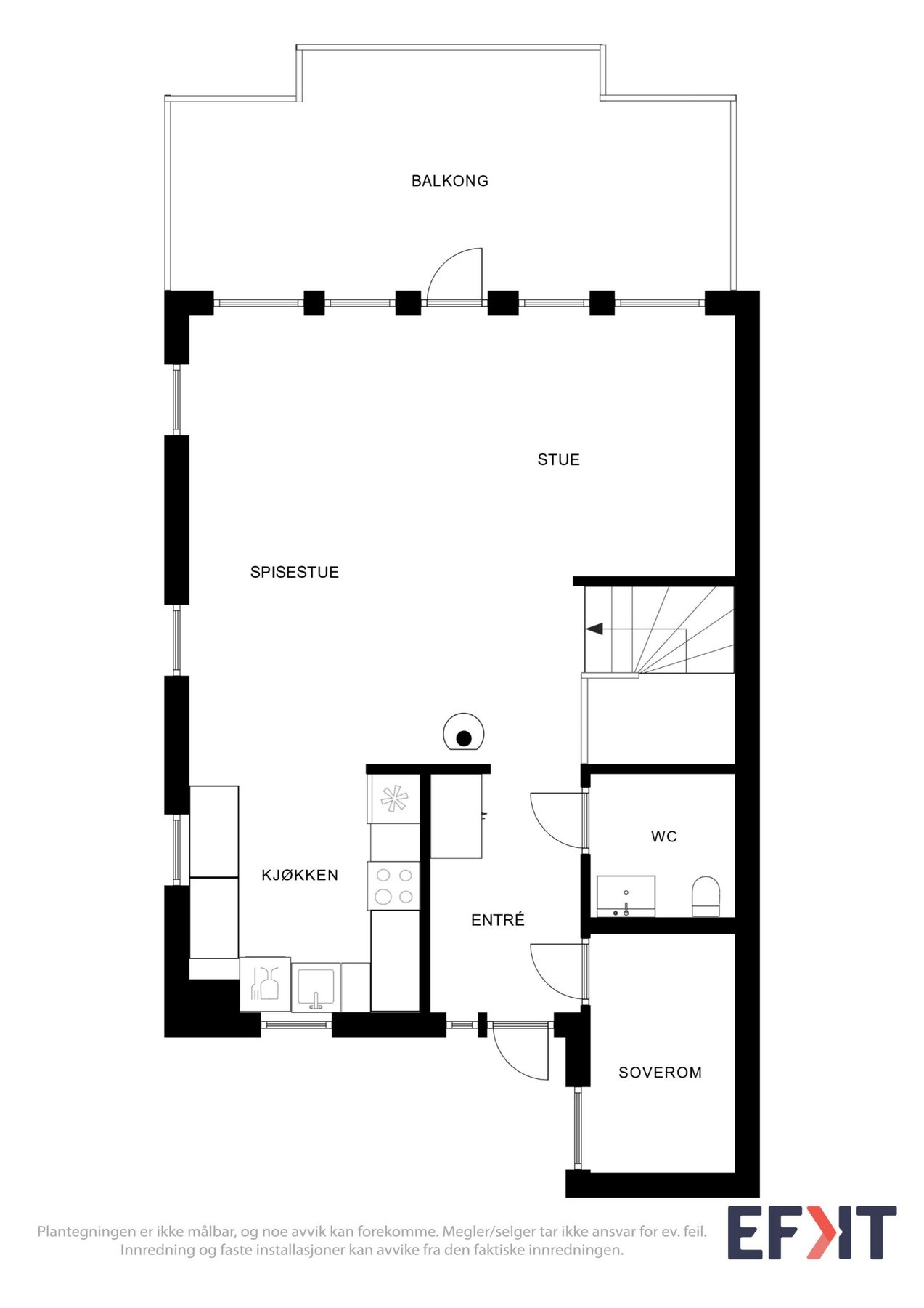 Plantegning som viser boligens 1. etasje. Galleribilde