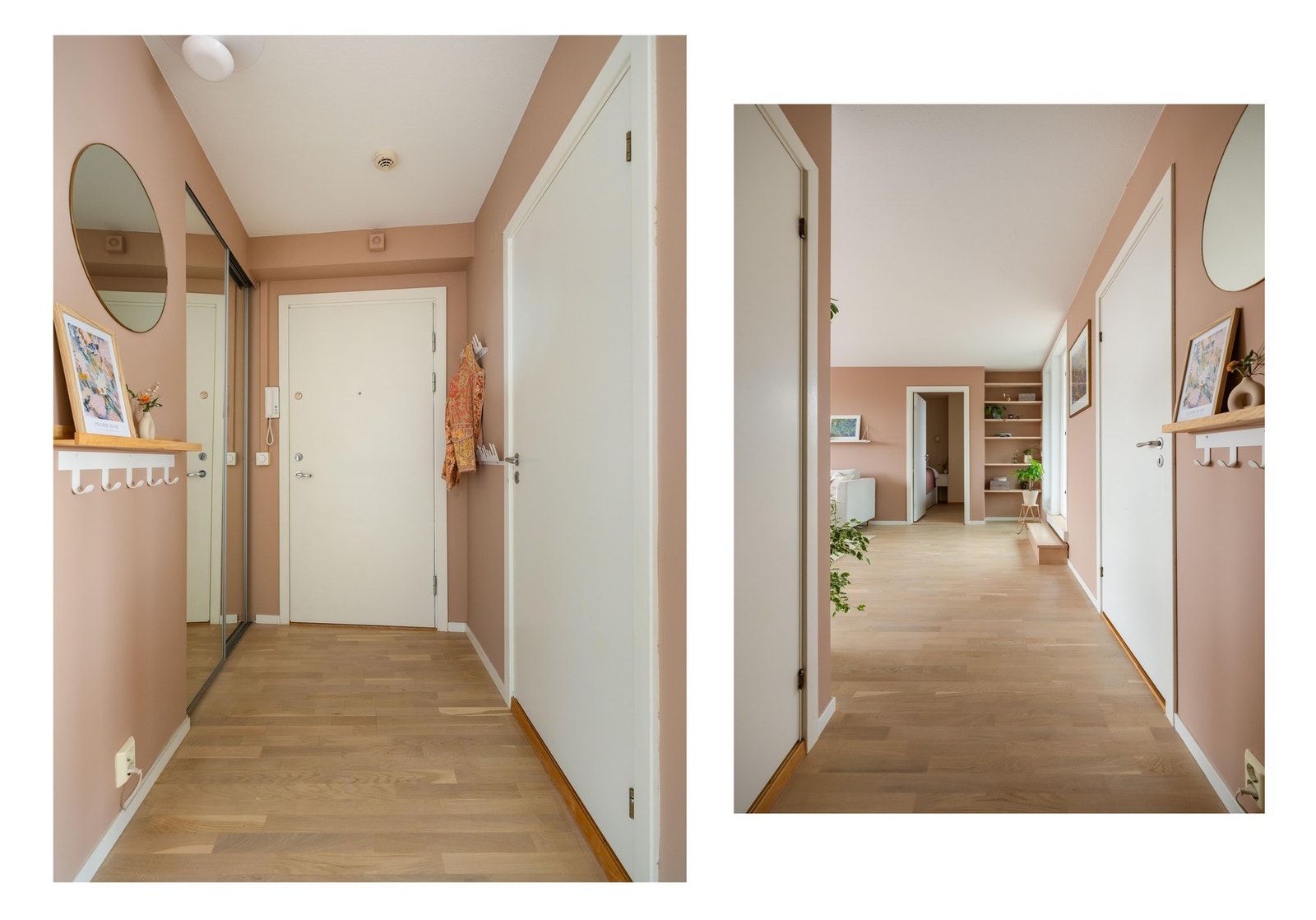 Velkommen hjem! Gangen gir et godt førsteinntrykk når du kommer inn. Det er plass til å henge fra seg jakker og plassere sko i praktisk skyvedørsgarderobe med speilfronter. Galleribilde