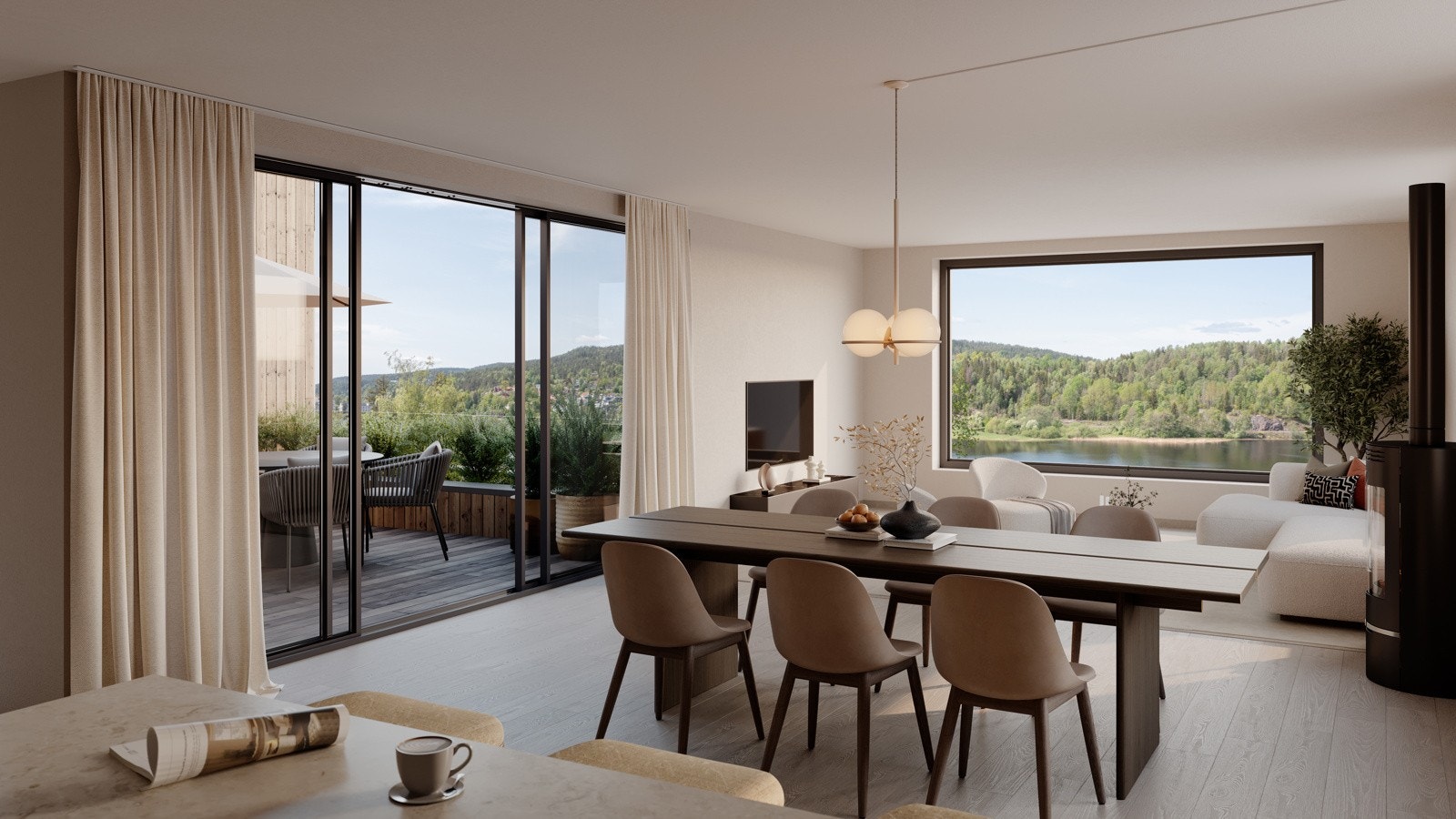 Stor lys stue og kjøkken Galleribilde