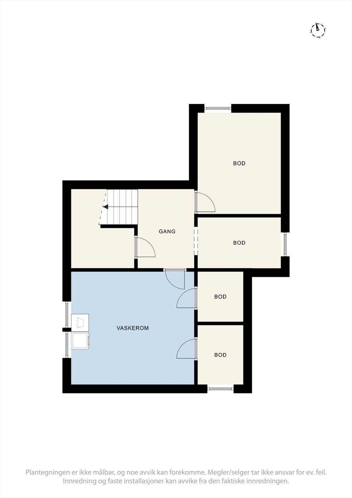 Plantegning felles kjeller. 3 av bodene tilhører denne seksjonen. Galleribilde