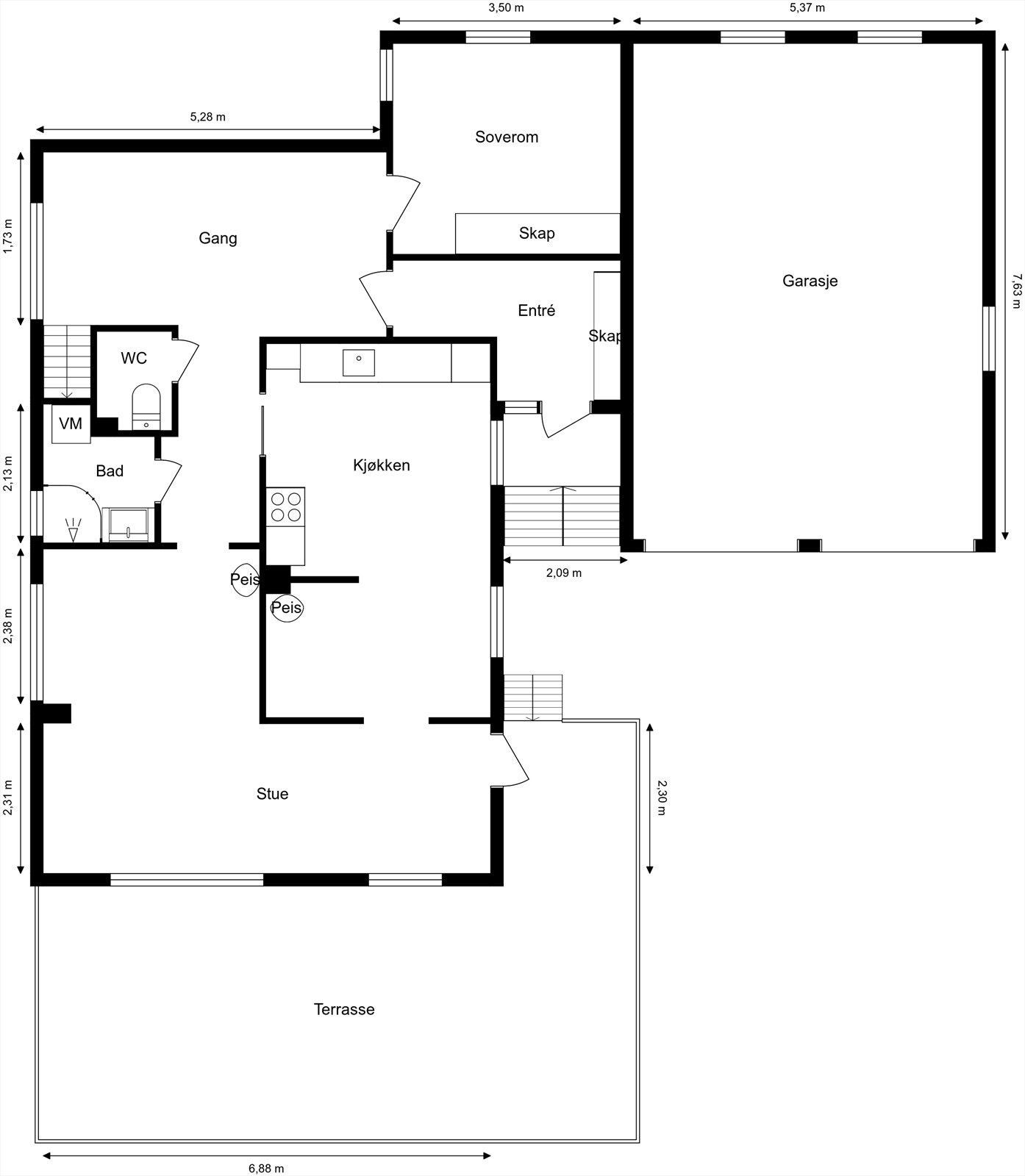 Planskisse 1. etasje. Galleribilde