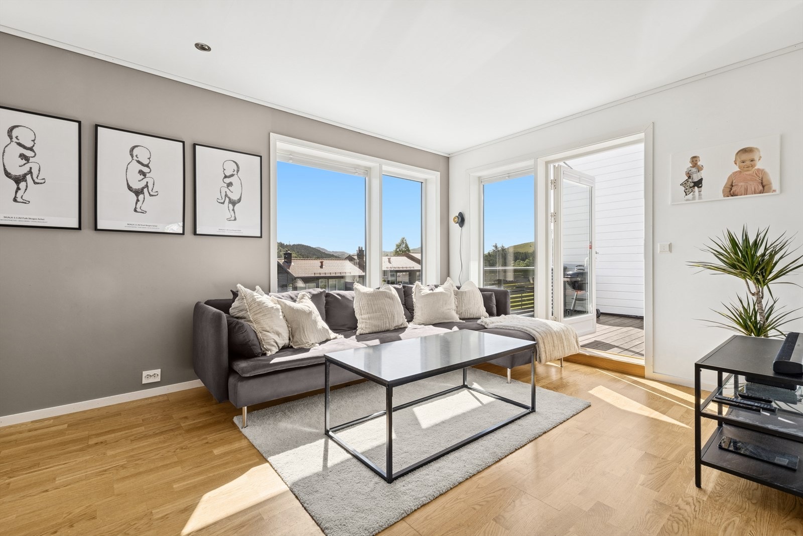 Fra stuen er det utgang til en skjermet terrasse med flott utsikt. Galleribilde