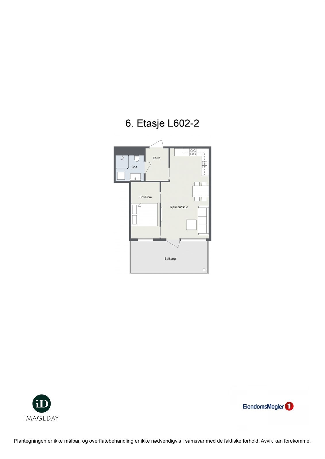 Plantegning av leiligheten som ligger fint til i 6. etasje. Galleribilde