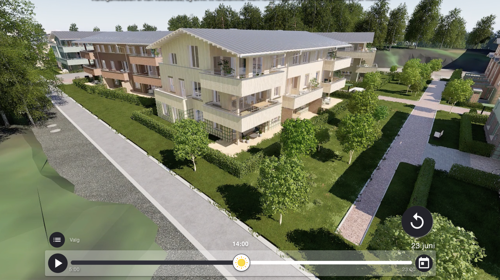 Bildet er tatt fra utbyggers solmodell og viser beliggenheten og utseendet til rekkehuset. Bildet kan avvike Galleribilde