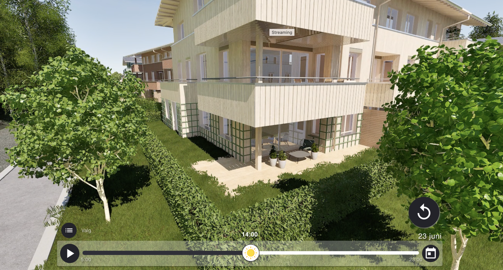 Bildet er tatt fra utbyggers solmodell og viser beliggenheten og utseendet til rekkehuset. Bildet kan avvike Galleribilde