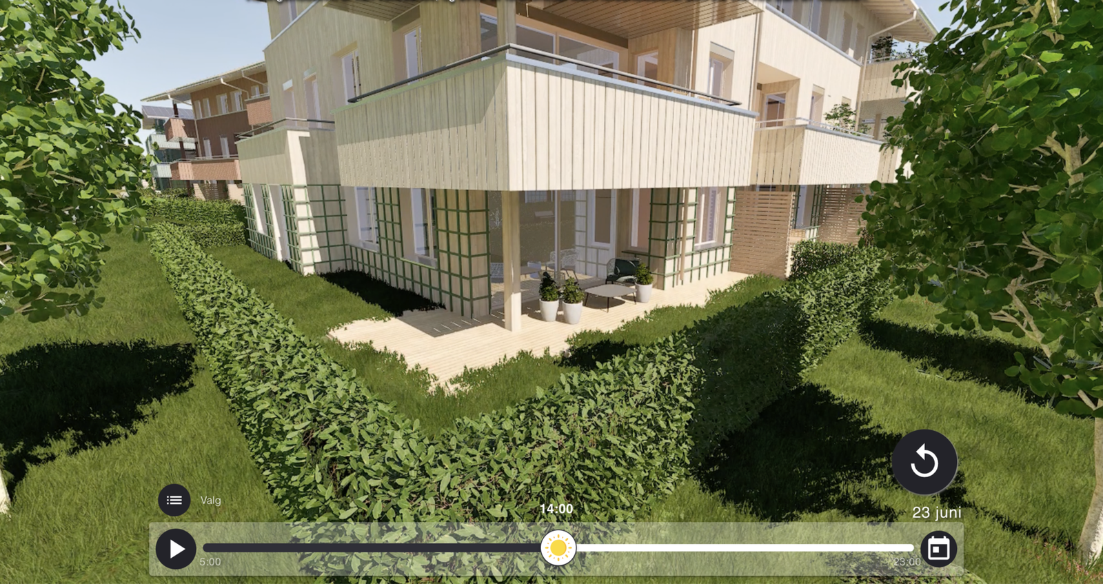 Bildet er tatt fra utbyggers solmodell og viser beliggenheten og utseendet til rekkehuset. Bildet kan avvike Galleribilde