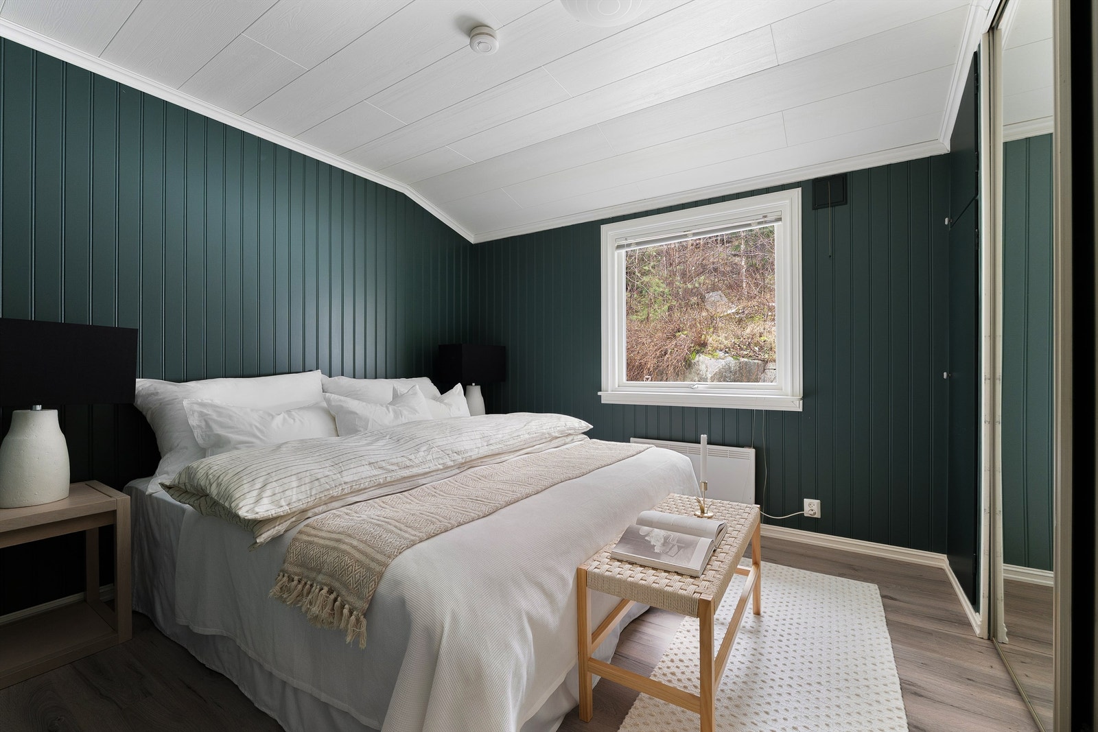 Soverommene er i praksis ikke utsatt for innsyn. Utenfor hovedsoverommet er det kun skog og naturlig terreng. Galleribilde