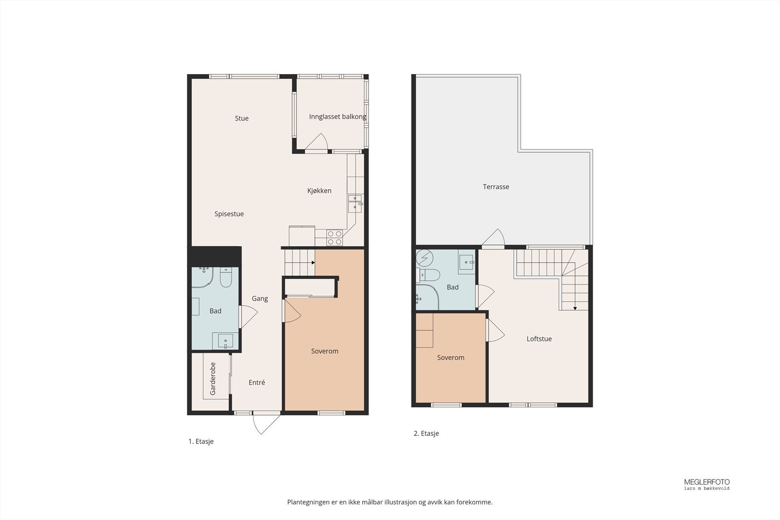Leiligheten går over to plan og har en gjennomtenkt og arealeffektiv planløsning. Galleribilde