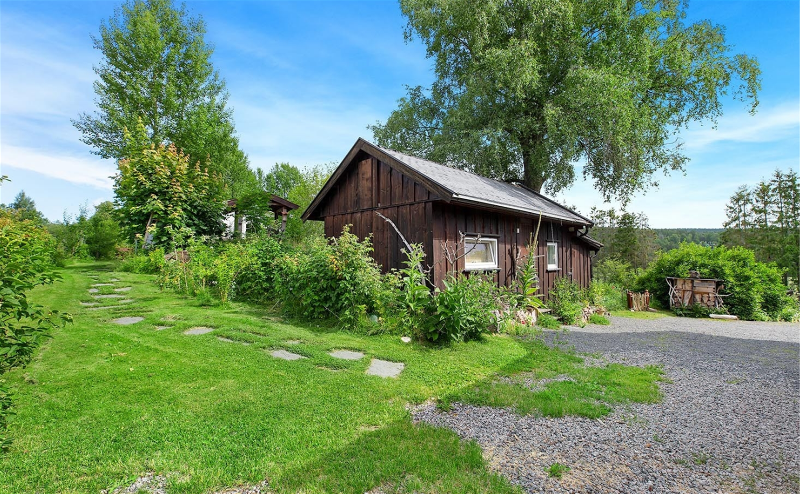 Eiers sommerbilde av uthus og området rundt Galleribilde