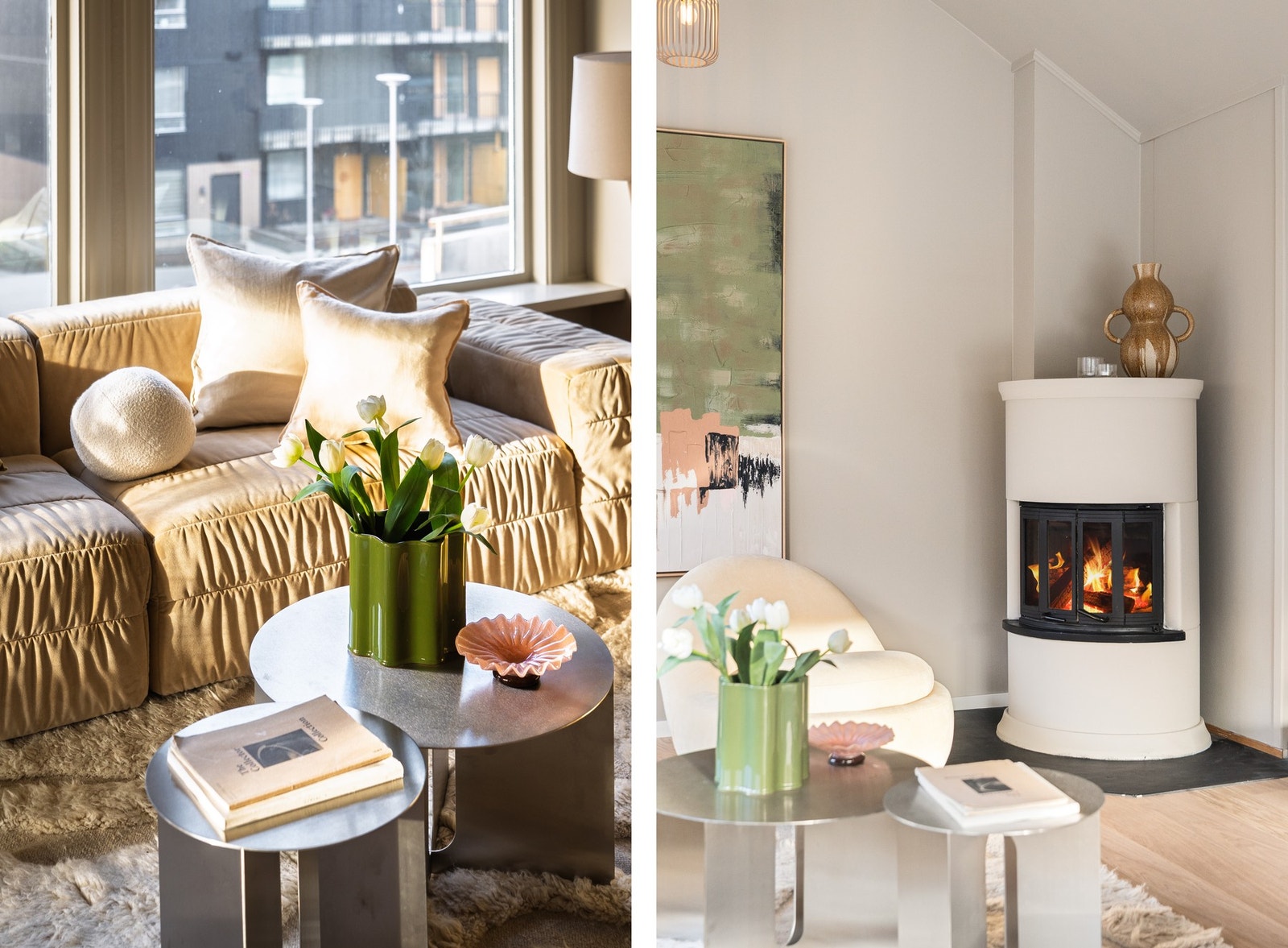 Peisovnen i stuen varmer boligen godt på kalde dager. Galleribilde