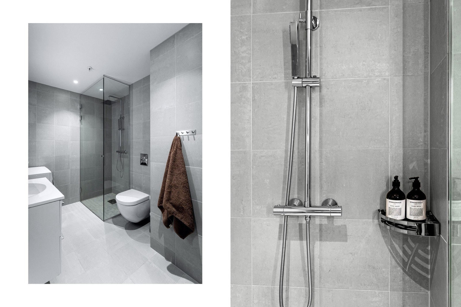 Dusjhjørne med både waterfall- og hånddusj. Galleribilde