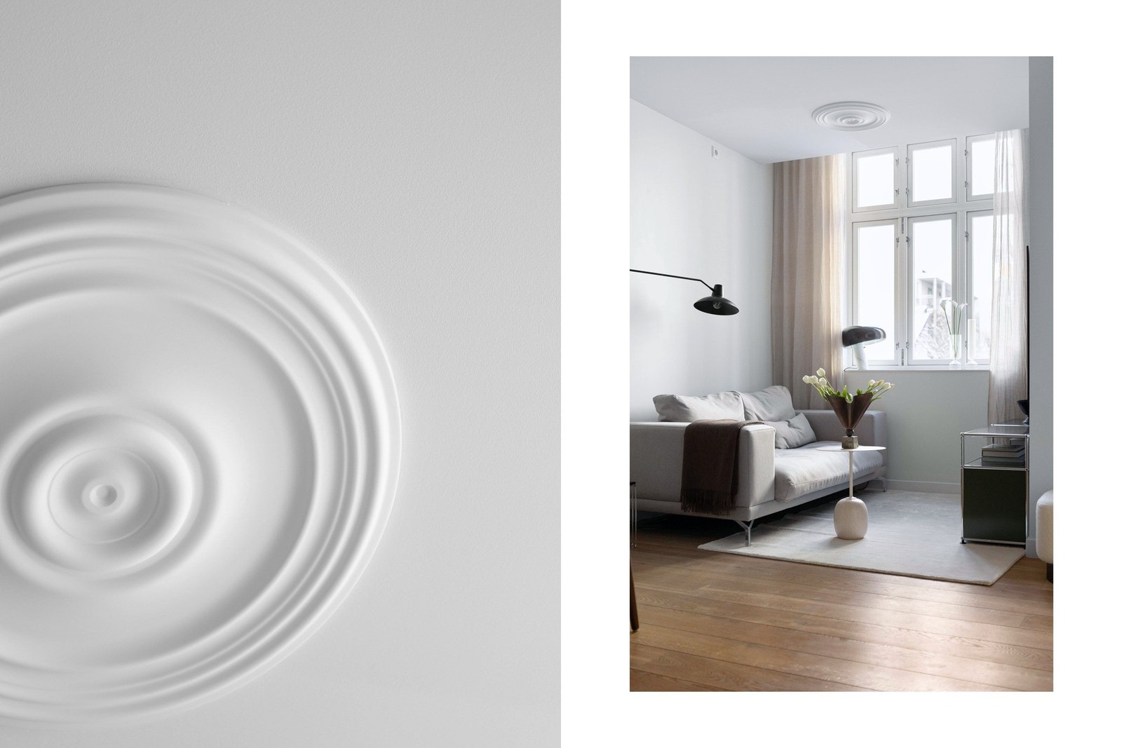 Generøs takhøyde og klassiske detaljer. Skjult gardinoppheng. Galleribilde