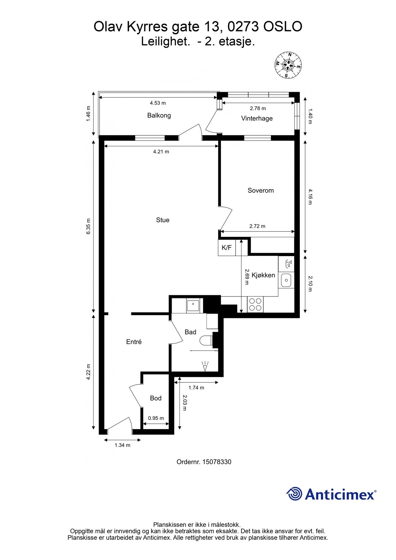 Planskisse Olav Kyrres gate 13, 2. etg. , snr. 15. Galleribilde