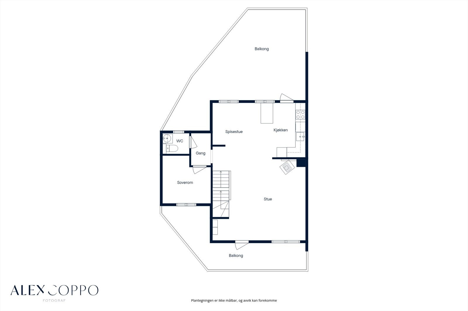 Andre etasje har en åpen løsning for stue og kjøkken, samt et soverom og et toalettrom. Galleribilde