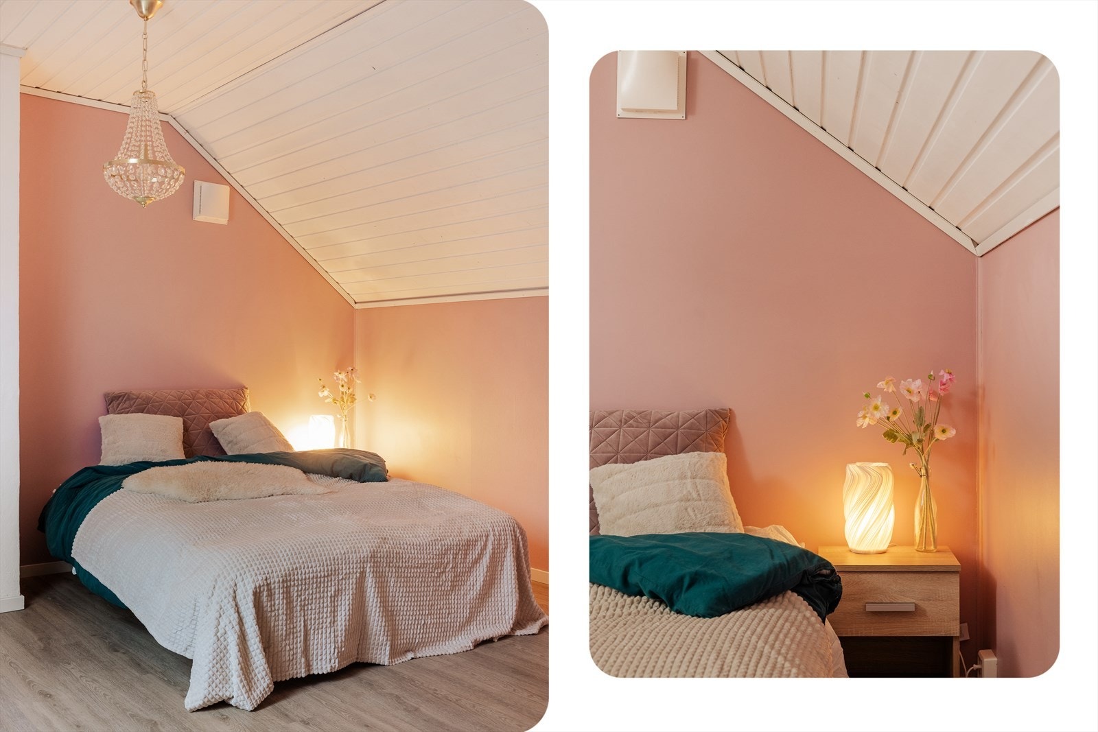 Skråtaket gir rommet en lun og hyggelig atmosfære. Galleribilde